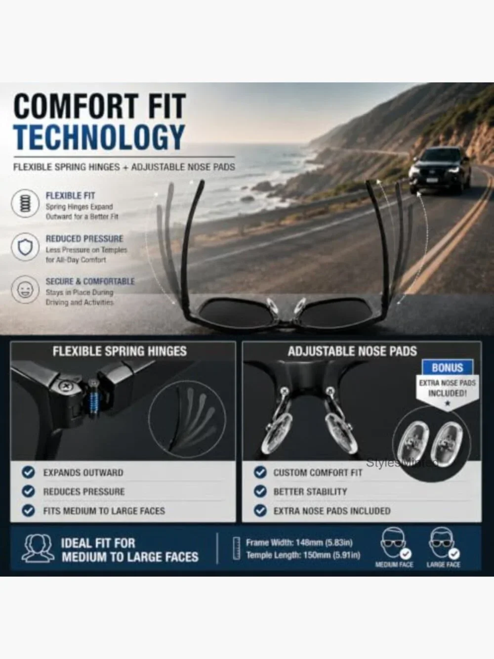 Polarized Driving Sunglasses with Spring Hinges